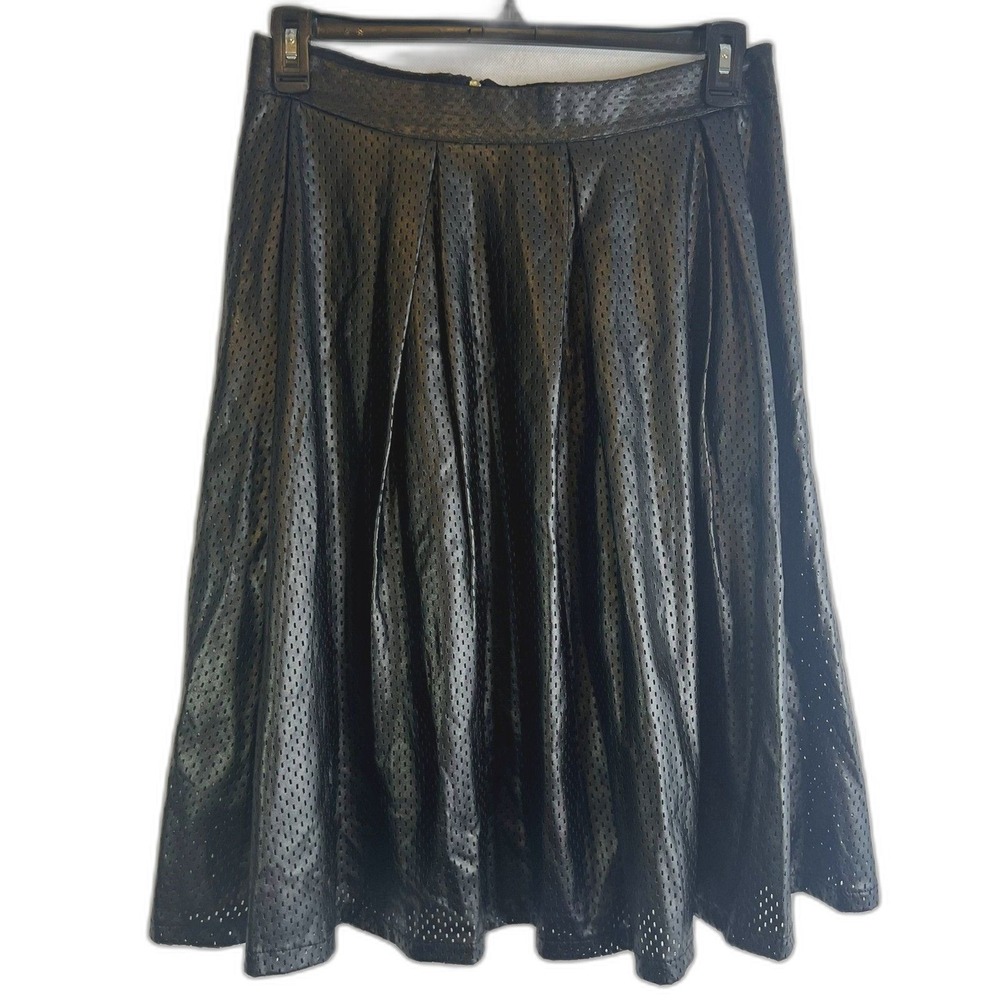 Wendy Williams Faux Leather Pleated Skirt Punk Grunge Size 12‎ Black Whimsygoth